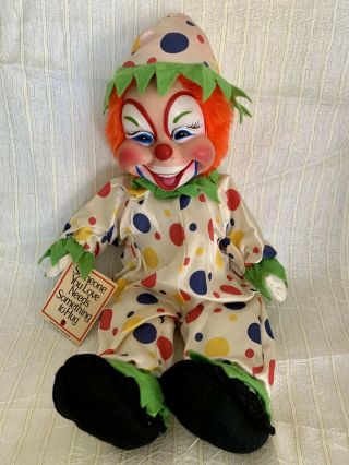 Vintage Rushton Rubber Face Stuffed Plush Clown Doll W/tag Unique Creepy Cute It