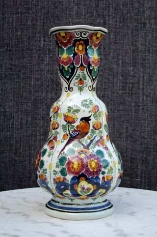 Vintage Delft Polychrome Vase By Velsen Holland Hand Painted 1950s Dutch Pottery