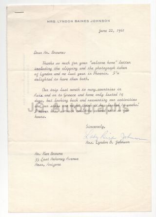 Lady Bird Johnson - U.  S.  First Lady,  Lyndon B.  Johnson - Signed Letter,  1961