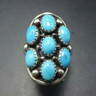 Vintage Navajo Sterling Silver Sleeping Beauty Turquoise Cluster Ring Size 9