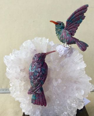Ruby in Kyanite Hummingbird Pair Amethyst Rose 6 3/4 