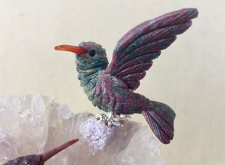 Ruby in Kyanite Hummingbird Pair Amethyst Rose 6 3/4 