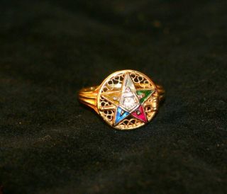 Vintage Order Of Eastern Star Ring 10k Yellow Gold Diamond/gem Size 7 - 8 Jewelry