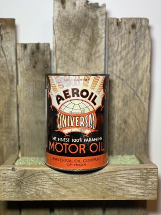 Vintage Aeroil Universal Motor Oil Quart Oil Company Of Texas Can