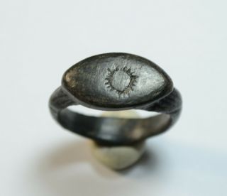 Sun On Bezel - Roman Period Ancient Bronze Ring - Cleaned /
