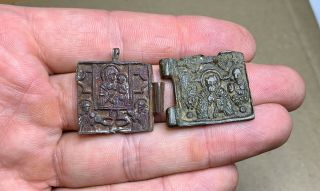 Ancient Folding Icon,  " Marching ",  17 - 19th Century,  Bronze,  Found In The Ground