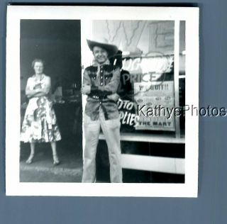 Found B&w Photo A_9388 Cowboy Man In Hat Posed With Arms Crossed,  Woman In Dress