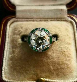 Vintage Art Deco Engagement Sapphire Halo Ring 2.  6ct Diamond 14k White Gold Over