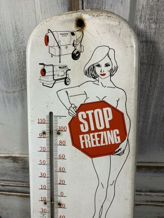 Vintage 16” Pin Up Master Portable Heater Advertising Sign Thermometer