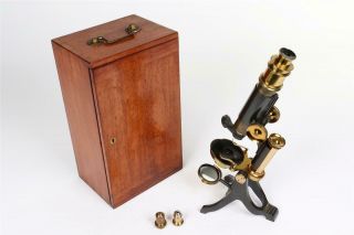 Vintage C1900 " H.  P Aylward,  Manchester " Brass Microscope With Case 943