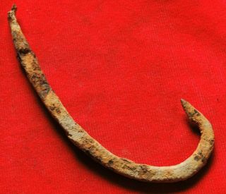Ancient Iron Hook For Fishing 10 - 12 Century