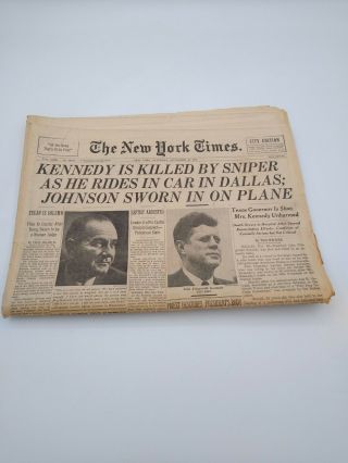 The York Times Newspaper John F Kennedy Assassination Dtd November 23,  1963