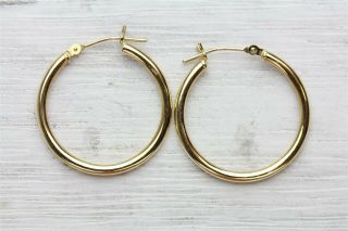 Vintage 14k Yellow Gold 1 " Hoop Earrings Round Classic Staple Luxury N8179
