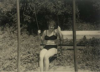 1960s Russian Young Woman In Swimsuit Swinging On Swing Vintage Photo