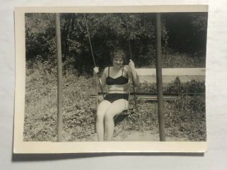 1960s Russian Young Woman in Swimsuit swinging on swing Vintage Photo 2