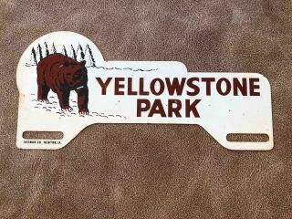 Old Yellowstone Park Metal Souvenir Advertising License Plate Topper Grizzly