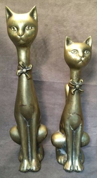 Vintage Large Brass Cats Mid Century Modern Figurine Sculpture