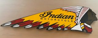 Vintage Indian Motorcycles Porcelain Die Cut Dealership Sign Gas Oil Harley