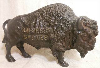 Rare Antique Advertising Cast Iron Buffalo Bank " Amherst Stoves "