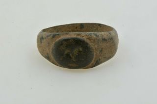 Greco - Roman Intaglio Bronze Ring 200 Bc - 200 Ad Sz 6 1/2