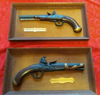 2 Replicas Guns Framed (american & French Flintlock Guns)