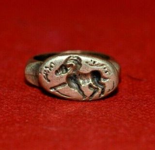 Legionary Horse Ancient Roman Intaglio Bronze Pegasus Ring 1st - 3rd Century