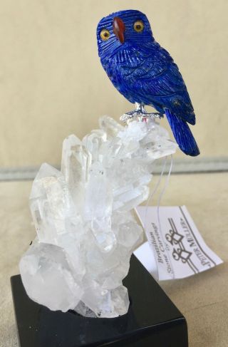 Lapis Owl On Quartz Crystal 4 " - Peter Muller