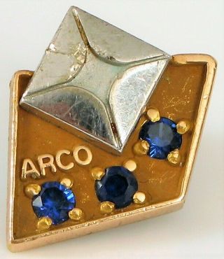 Vintage Arco 10k Yellow White Yellow Gold Blue Sapphire Service Employee Pin