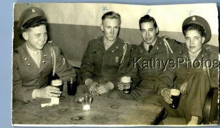 Black & White Photo J_4862 Soldiers Sitting At Table With Drinks