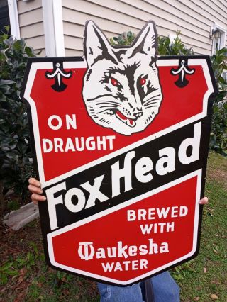 Vintage Fox Head Double Sided Hanger Porcelain Sign (1940 