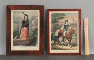 2 Antique 19thc Currier & Ives Lithograph Scottish Boy & Pony,  Lady Of The Lake
