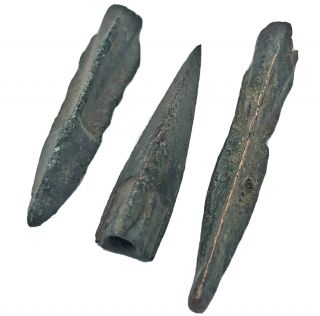 3 Authentic Ancient Roman Or Greek Arrow Heads Spear Point Artifact Europe Old
