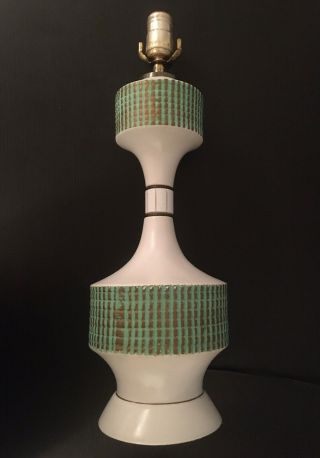 Vintage Mid Century Danish Modern Table Lamp Turquoise Green & Gold Pottery