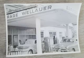 Vintage Photo Gas Service Station Garage Wellauer Classic Cars 1950 