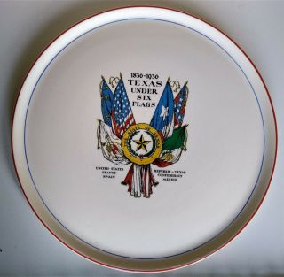 Vintage Texas Centennial Tray Plate 11 1/2 " Under Six Flags 1838 - 1936 Universal