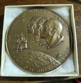 Medallic Art Apollo 11 Bronze Medal With John F.  Kennedy Rare W/ Box