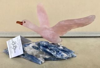 Rose Quartz Goose On Kyanite 5 " - Peter Muller