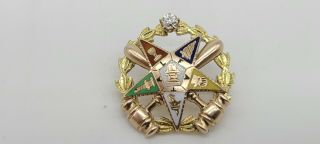 Vintage 14k Gold Diamond Masonic Order Of The Eastern Star & Double Gavel Pin