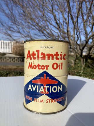Vintage Atlantic Motor Oil Aviation Airplane 1 Quart Can Tin Gas & Oil