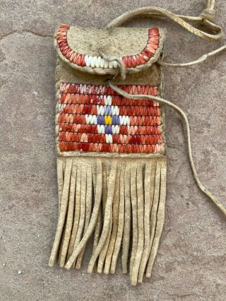 Vintage Native American Quilled Bag Pouch Plains Indian Leather Quillwork Quill