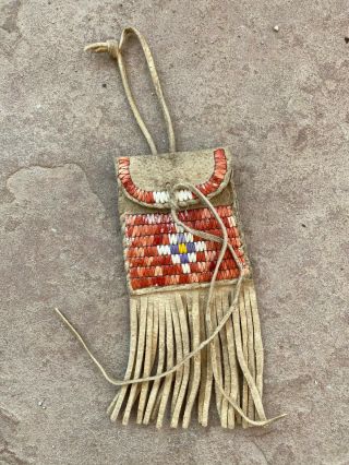Vintage Native American Quilled Bag Pouch Plains Indian Leather Quillwork Quill 2
