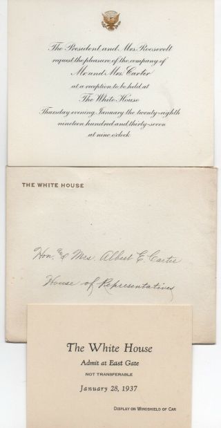 1937 Invitation To The White House From President & Mrs Roosevelt,  Admit Pass