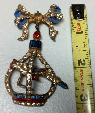 Antique Staret Costume Jewelery Brooch / Pin Cockatiel In A Gilded Cage 2