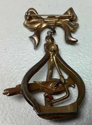 Antique Staret Costume Jewelery Brooch / Pin Cockatiel In A Gilded Cage 3