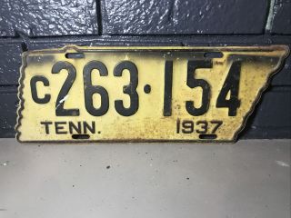 1937 Tennessee Shaped License Plate - - Vintage Antique