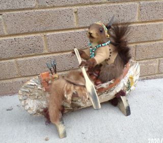 Taxidermy Native American/indian Squirrel/canoe/bow&arrow/mink Fur/nuts/fox/ X