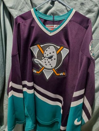 Vintage 90s Nike Authentic Nhl Anaheim Mighty Ducks Game Jersey Rare Size Large