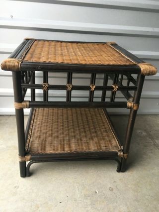 Vintage Bamboo Woven Rattan End Side Table Wicker Boho Mcm Retro