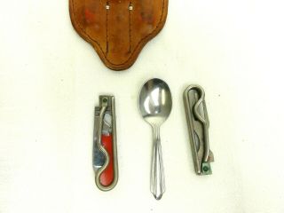 Vtg Boy Scouts 3pc Mess Utensil Set Geo Schrade Knife Co Leather Case C1942