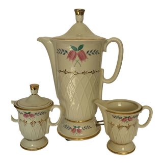 Vintage Porcelier Belle Flower Electric Coffee Pot Sugar & Creamer Set
